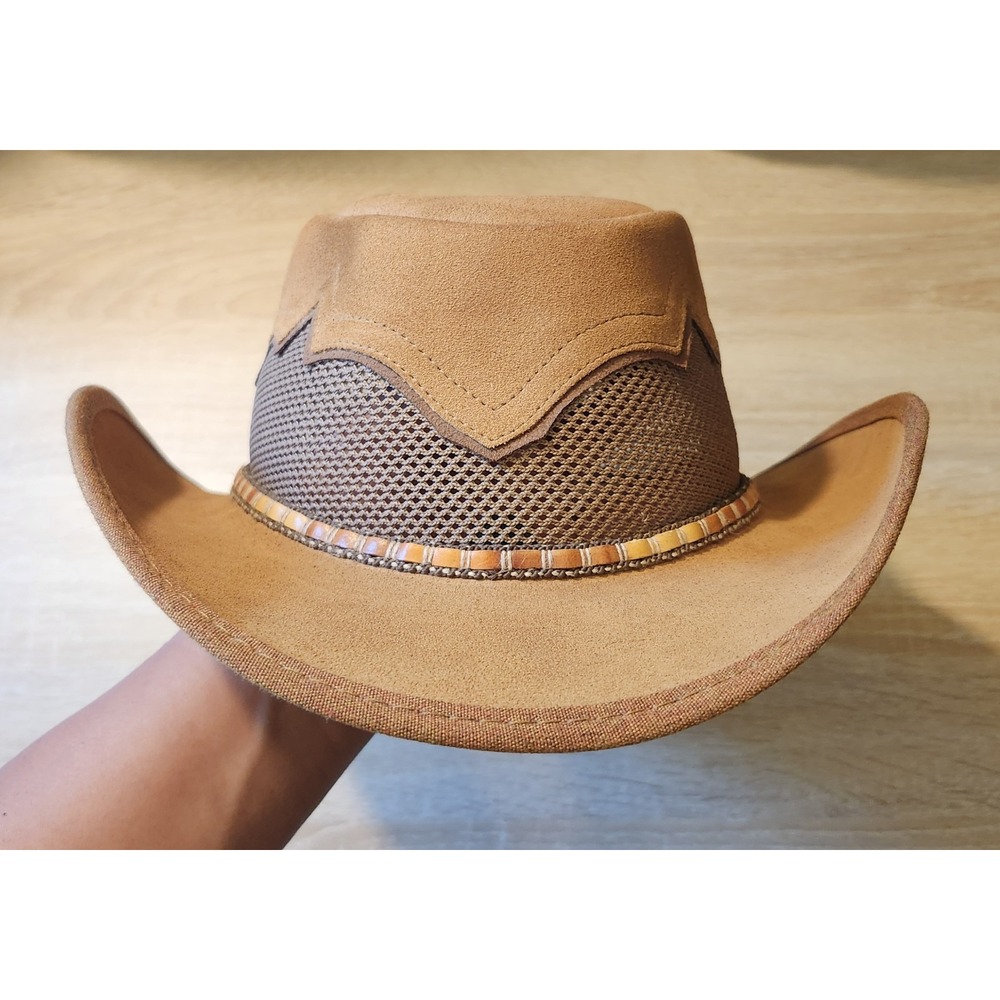 HEAD ' N HOME Hand Made Durango Brown Suede Leather & Mesh Western Hat Size L